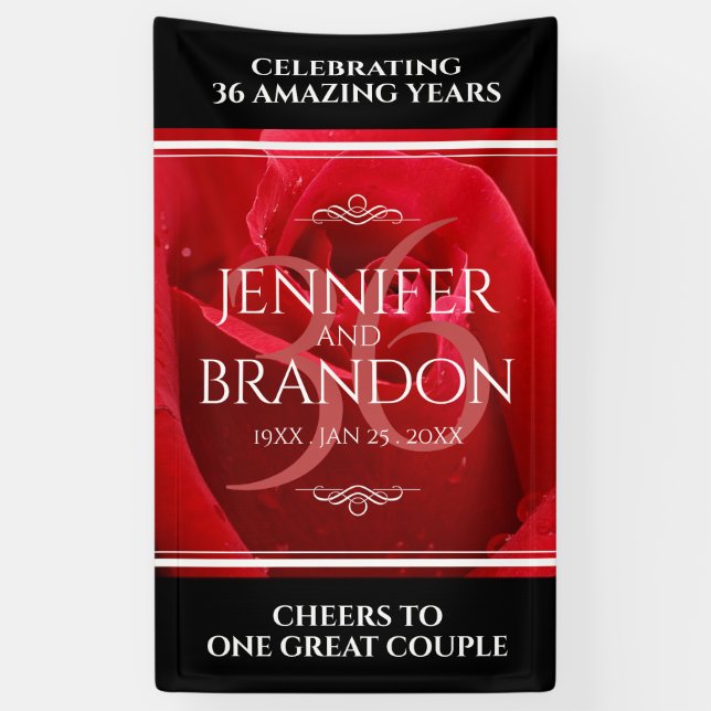 Elegant 36th Rose Wedding Anniversary Celebration Banner (Vertical)