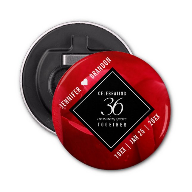 Elegant 36th Rose Wedding Anniversary Celebration Bottle Opener (Front)