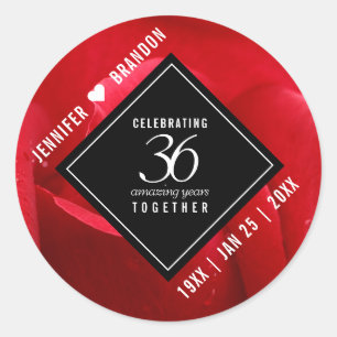 Elegant 36th Rose Wedding Anniversary Celebration Classic Round Sticker