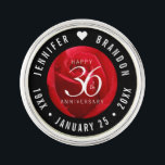 Elegant 36th Rose Wedding Anniversary Celebration Lapel Pin<br><div class="desc">Celebrate the 36th rose wedding anniversary with this stylish lapel pin! Elegant white lettering on a romantic red rose background add a memorable touch for this special occasion and extraordinary milestone. Personalize with couple's names and dates of marriage.

Design © W.H. Sim. See more at zazzle.com/expressionsoccasions</div>