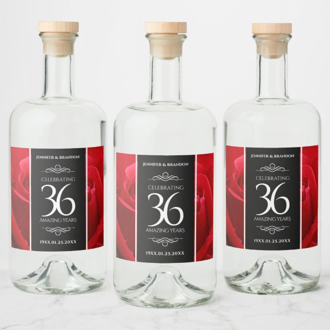 Elegant 36th Rose Wedding Anniversary Celebration Liquor Bottle Label (Bottles)