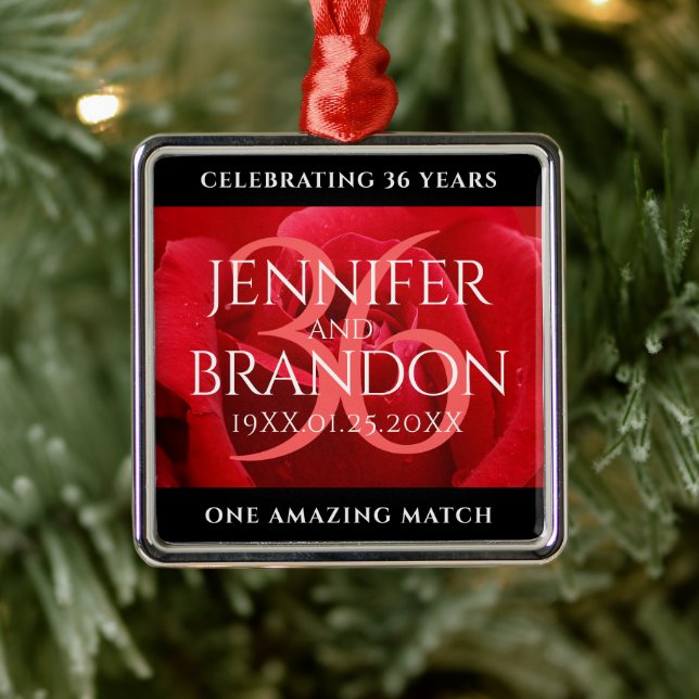 Elegant 36th Rose Wedding Anniversary Celebration Metal Ornament (Tree)