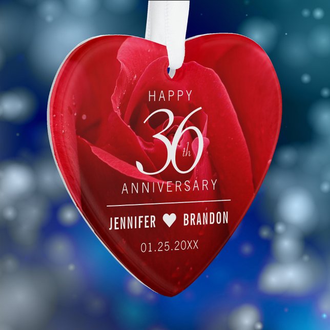 Elegant 36th Rose Wedding Anniversary Celebration Ornament (Elegant 36th Rose Wedding Anniversary Acrylic Ornament Cover Photo.)