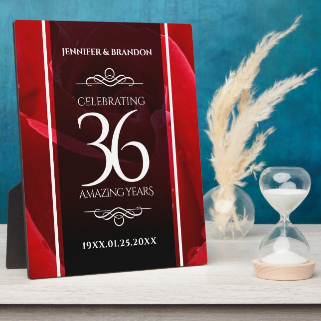 Elegant 36th Rose Wedding Anniversary Celebration Plaque (Side)