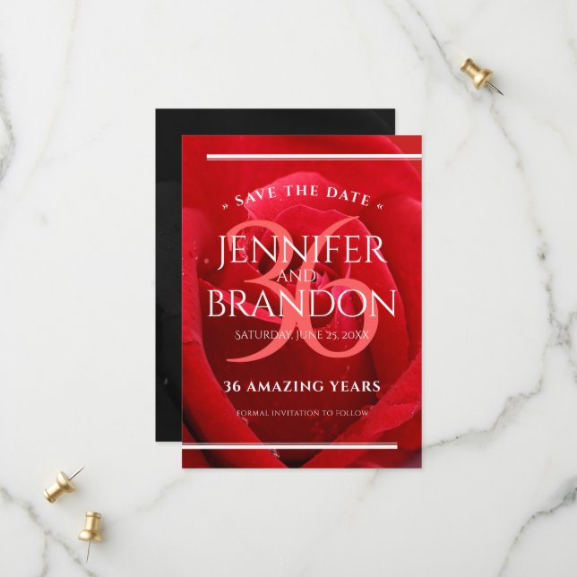 Elegant 36th Rose Wedding Anniversary Celebration Save The Date (Front/Back In Situ)