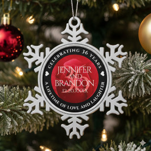 Elegant 36th Rose Wedding Anniversary Celebration Snowflake Pewter Christmas Ornament