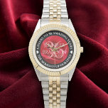 Elegant 36th Rose Wedding Anniversary Celebration Watch<br><div class="desc">Celebrate the 36th rose wedding anniversary with this commemorative watch! Elegant lettering on a romantic red rose background add a memorable touch for this special occasion and extraordinary milestone. Customize with couple's names,  dates of marriage,  and congratulatory messages.

Design © W.H. Sim. See more at zazzle.com/expressionsoccasions</div>