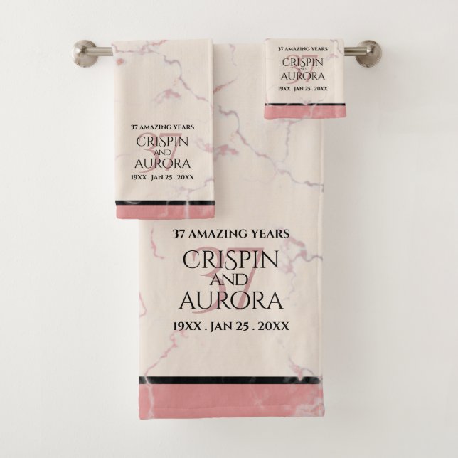 Elegant 37th Alabaster Wedding Anniversary Bath Towel Set (Insitu)
