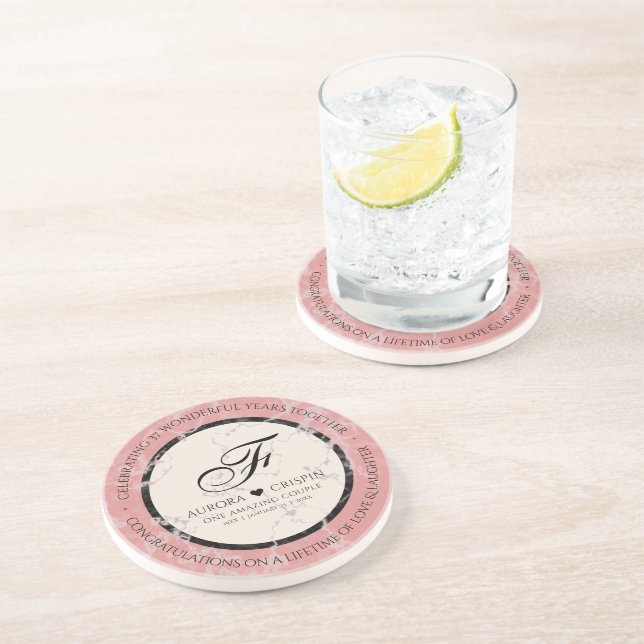 Elegant 37th Alabaster Wedding Anniversary Coaster (Side)