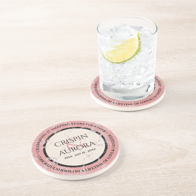 Elegant 37th Alabaster Wedding Anniversary Coaster (Side)