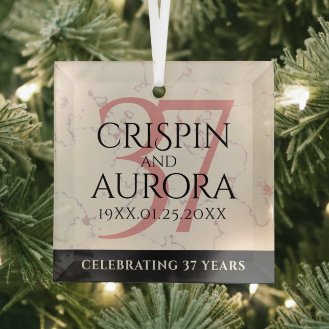 Elegant 37th Alabaster Wedding Anniversary Glass Ornament (Insitu)
