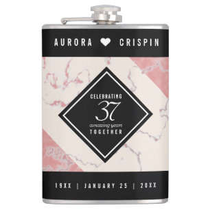 Elegant 37th Alabaster Wedding Anniversary Hip Flask
