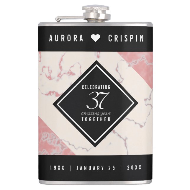 Elegant 37th Alabaster Wedding Anniversary Hip Flask (Front)