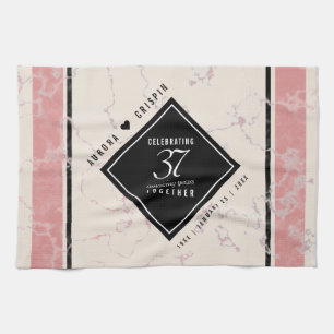 Elegant 37th Alabaster Wedding Anniversary Kitchen Towel