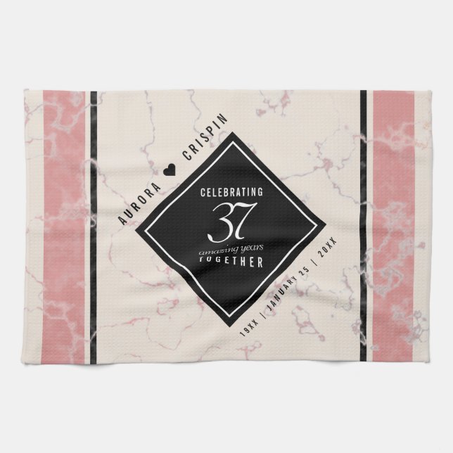 Elegant 37th Alabaster Wedding Anniversary Kitchen Towel (Horizontal)