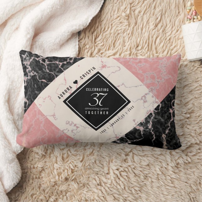 Elegant 37th Alabaster Wedding Anniversary Lumbar Pillow (Blanket)