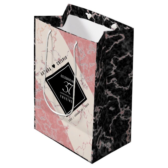 Elegant 37th Alabaster Wedding Anniversary Medium Gift Bag (Front Angled)