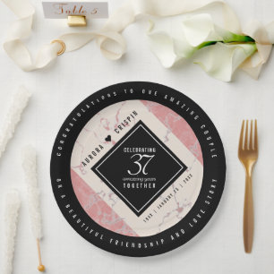 Elegant 37th Alabaster Wedding Anniversary Paper Plate