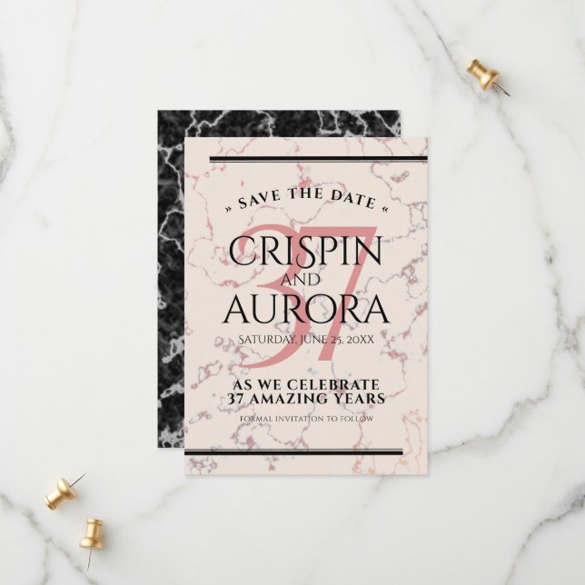 Elegant 37th Alabaster Wedding Anniversary Save The Date (Front/Back In Situ)