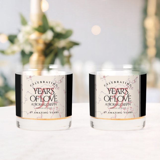 Elegant 37th Alabaster Wedding Anniversary Whiskey Glass (Insitu (Wedding))