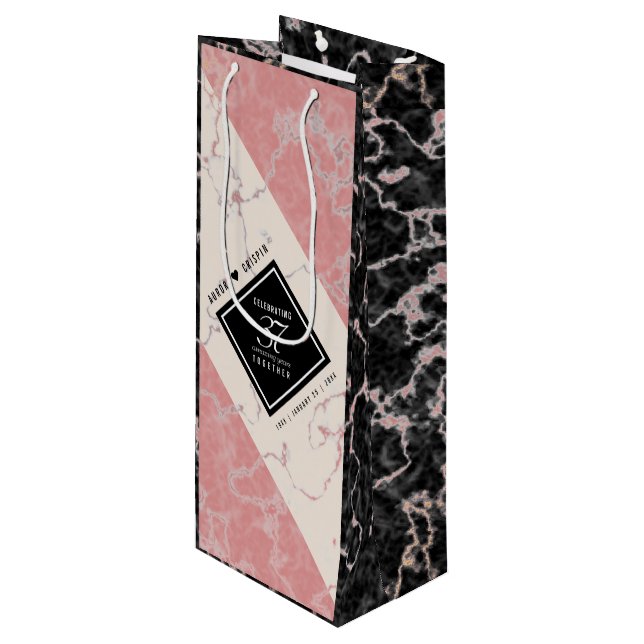 Elegant 37th Alabaster Wedding Anniversary Wine Gift Bag (Front Angled)