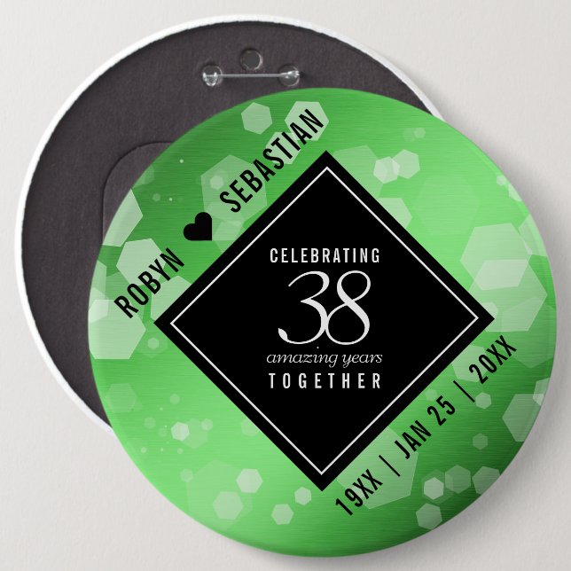 Elegant 38th Emerald Wedding Anniversary 6 Inch Round Button (Front & Back)