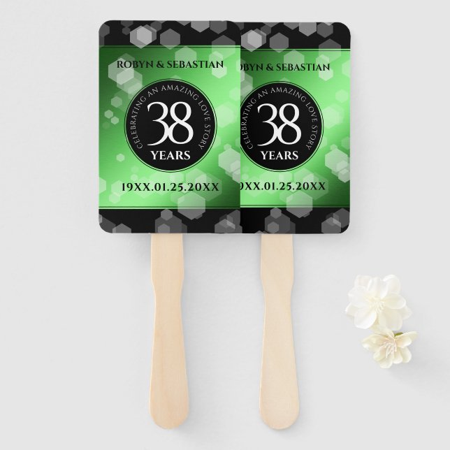 Elegant 38th Emerald Wedding Anniversary Hand Fan (Front and Back)