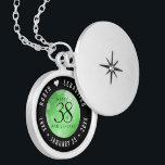 Elegant 38th Emerald Wedding Anniversary Locket Necklace<br><div class="desc">Commemorate the 38th wedding anniversary with this elegant locket! Elegant black serif and sans serif lettering with hexagonal confetti on an emerald green background add a memorable touch for this special occasion and extraordinary milestone. Customize with the happy couple's names, and dates for their emerald anniversary. Design © W.H. Sim,...</div>