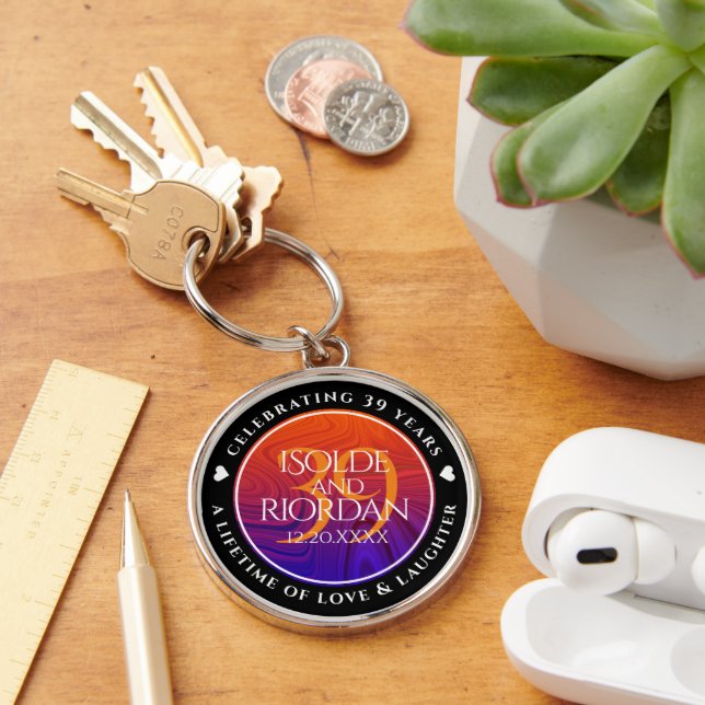 Elegant 39th Agate Wedding Anniversary Celebration Keychain (Desk)