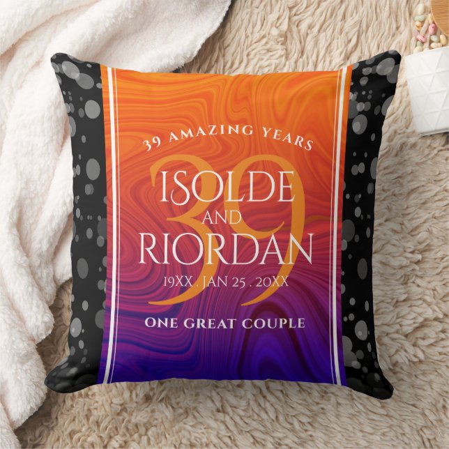 Elegant 39th Agate Wedding Anniversary Celebration Throw Pillow (Blanket)