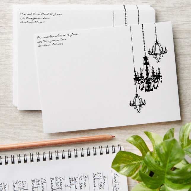 Elegant 3 Chandelier Damask Wedding Envelope (Stacked)