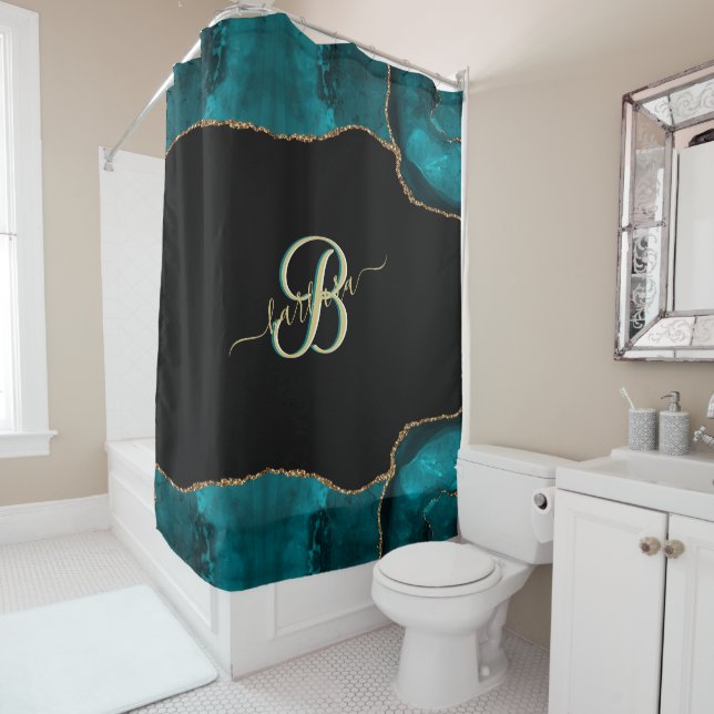 Elegant 3 Colour Monogram Teal Black Gold w/Name (In Situ)