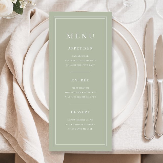 Elegant 3 Course Sage Green Menu (Elegant 3 Course Sage Green Menu)