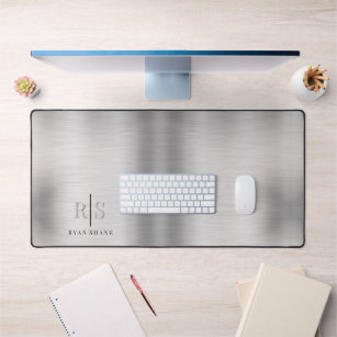 Elegant 3-D Monogram & Name, Brushed Silver, Vs 2 Desk Mat