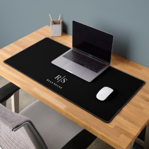 Elegant 3-D Monogram & Name on Black Desk Mat