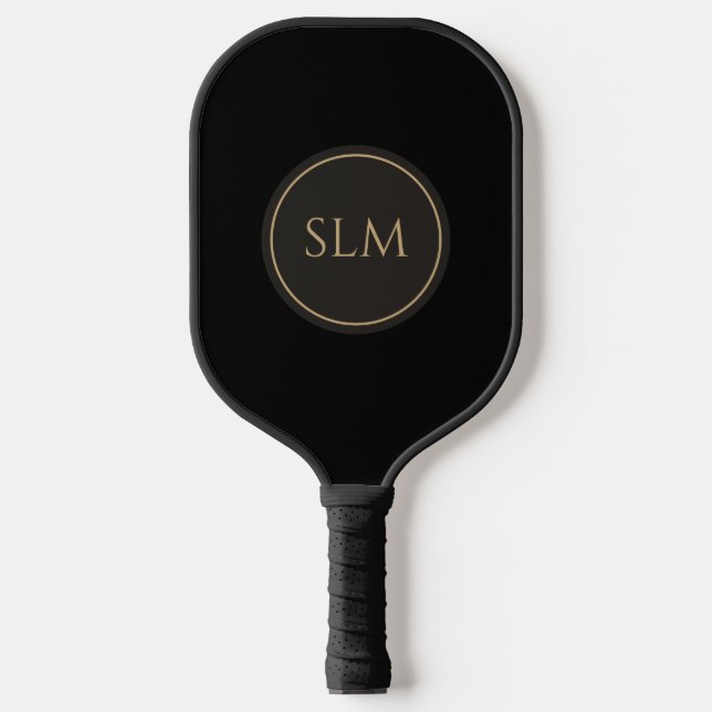 Elegant 3 Initial Monogram Gold Black Pickleball Paddle (Front)