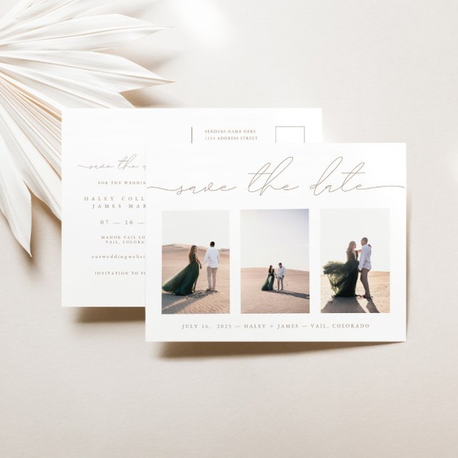 Elégant 3 Mariage Photo Enregistrer La Date Carte  (Créateur téléchargé)