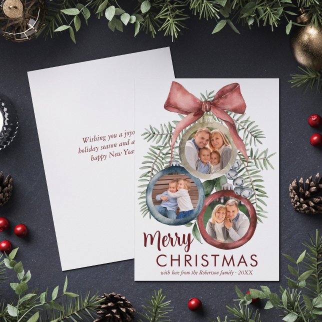 Elegant 3 Photo Christmas Ornaments  Holiday Card (Creator Uploaded)