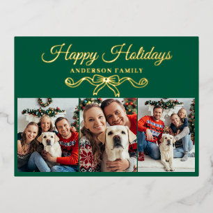 Elegant 3 Photo Collage Christmas Gold Foil Holid Holiday Postcard