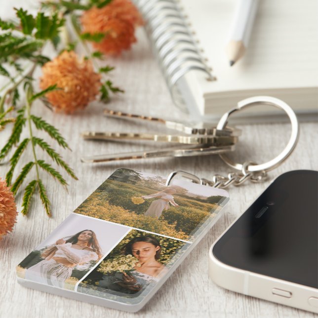Elegant 3 Photo Collage Custom Graduate Keepsake Keychain (Front Right)