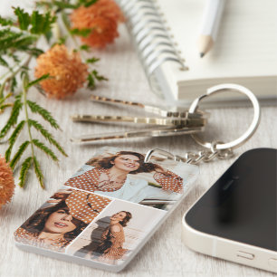 Elegant 3 Photo Collage Custom Graduate Keepsake Keychain