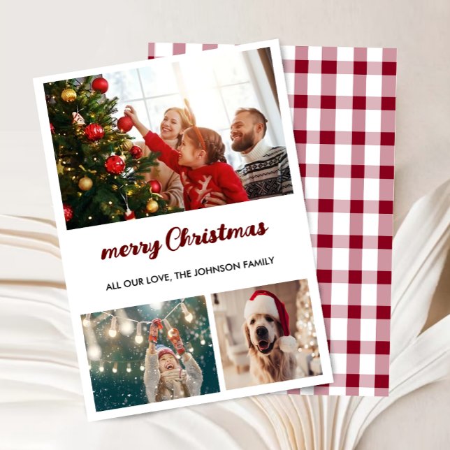 Elegant 3 Photo Collage Merry Christmas Card (Elegant 3 Photo Collage Merry Christmas Card)