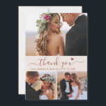 Elegant 3 Photo Collage Terracotta Script Wedding Thank You Card<br><div class="desc">Minimalist Modern Boho Elegant Terracotta Script 3 Photo Collage Wedding Thank You Card. Stylish wedding thank you card template featuring 3 (three) photo on the front and one (1) photo on the back. With the text „Thank You” in a swirly hand lettering typography script font with swash tail and little...</div>