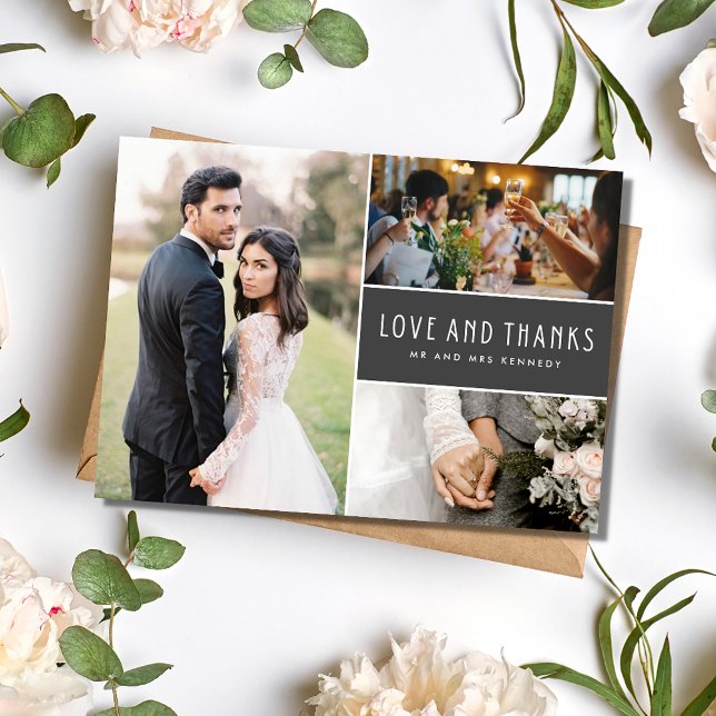 Elegant 3 Photo Collage Wedding Thank You Card (Elegant 3 Photo Collage Wedding Thank You)