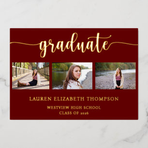 Elegant 3 Photo Graduation Red Gold