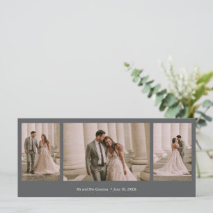 Elegant 3 Photo Grey Wedding Thank You