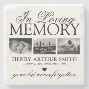 Elegant 3 Photo In Loving Memory Stone Coaster
