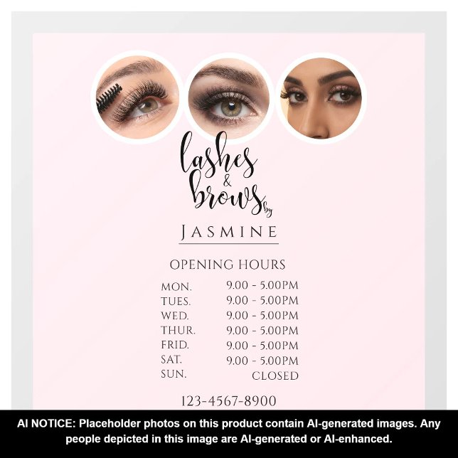 Elegant 3 Photo Lashes And Brows Opening Hours  Window Cling (Creator Uploaded)