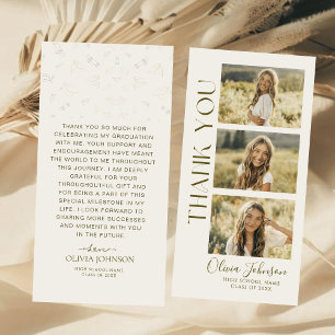 Elegant 3 Photo Minimalist Graduation  Thank You Card