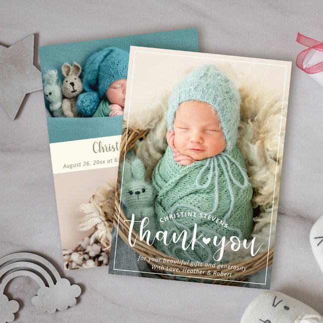 Elegant 3 Photo Thank You Birth Announcement (Creator Uploaded)